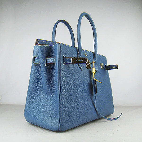 High Quality Fake Hermes Birkin 35CM Togo Leather Bag Blue 6089